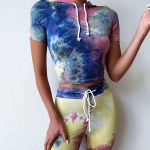 NWT Fashion Nova Matching Tie-Dye Athletic Loungewear Set Size Large Womens